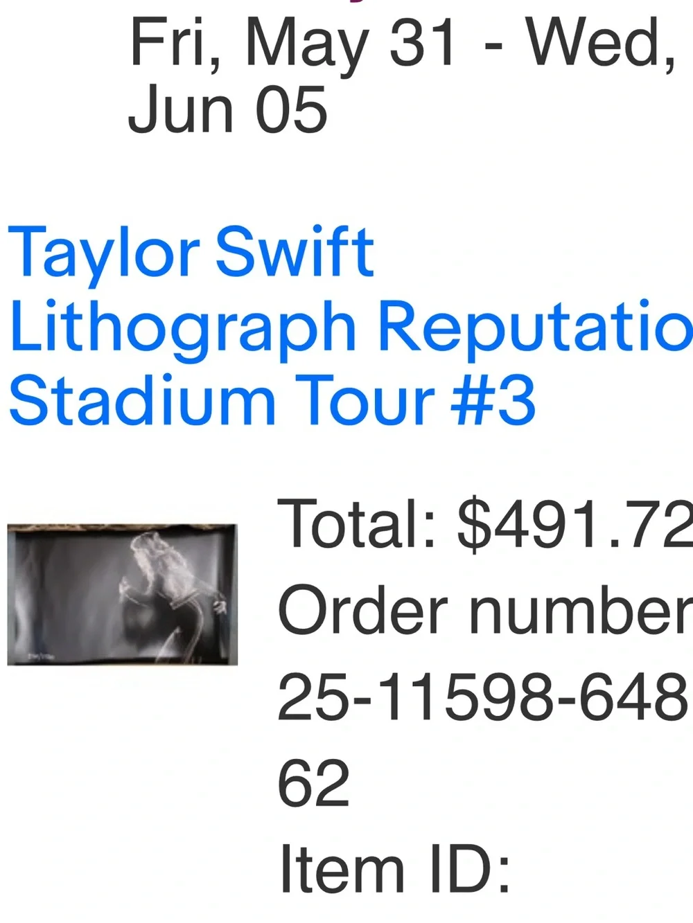 Reputation Stadium Tour Don’t Blame Me Lithograph - Taylor Swift